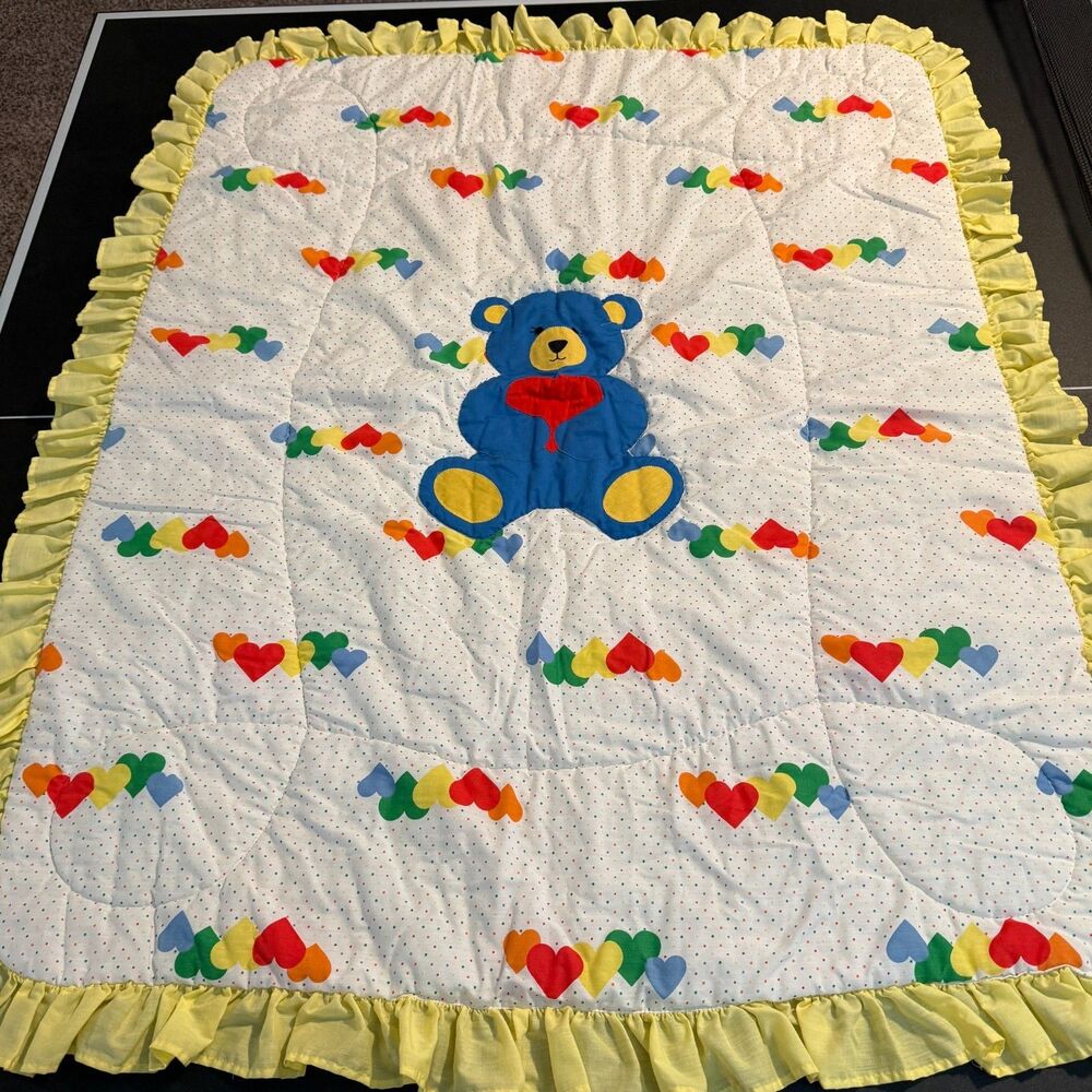 Vintage 80s /90s Primary Colors Teddy Bear Baby Bedding Set